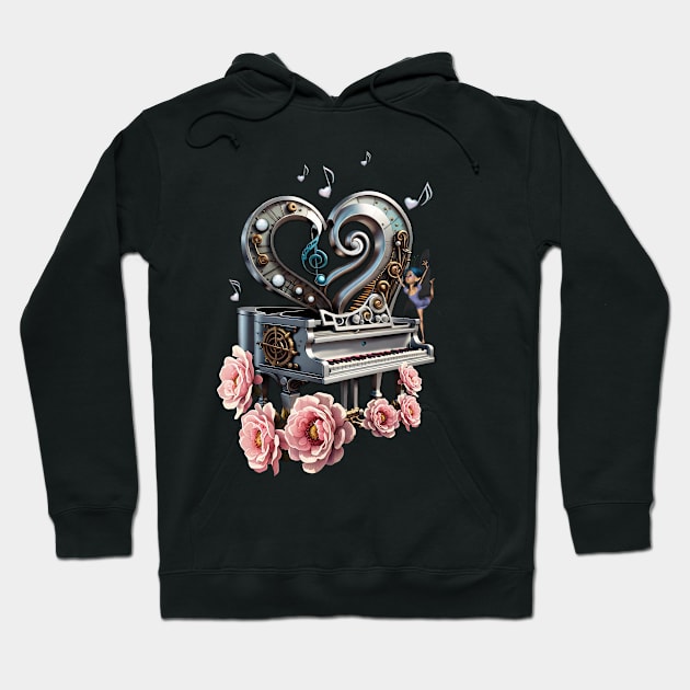 Steampunk piano with heart Hoodie by Nicky2342